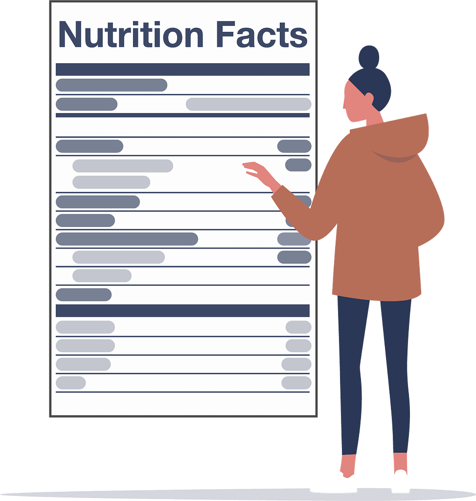 A person pointing to a nutrition facts label.